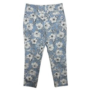 Versona Women's Floral Striped Ankle Pants Size 10 Blue White Modern